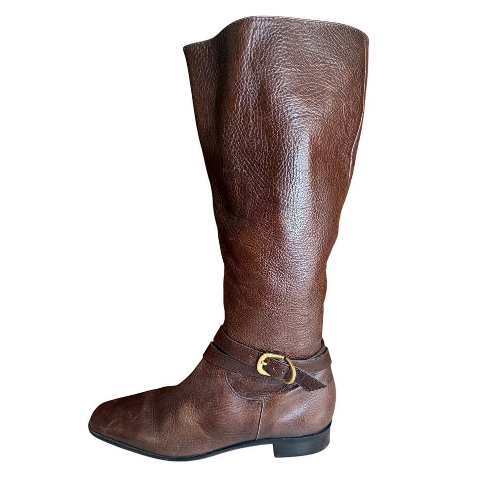 Talbots Pebbled Leather Riding Boots Gold Buckle Detail Brown 6.5